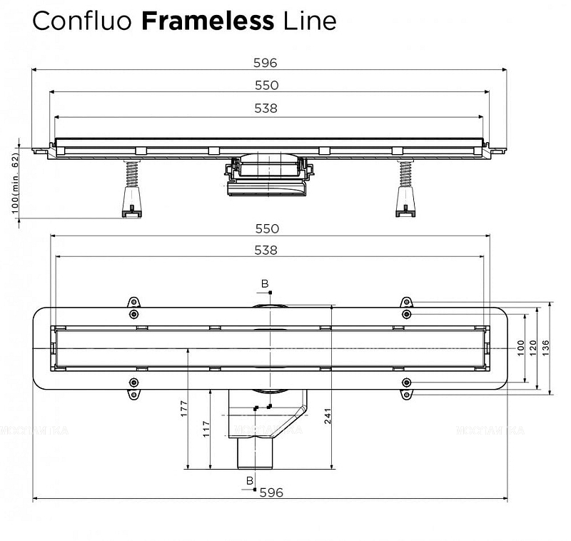 Душевой поддон под плитку Pestan Confluo Board UNI 900 со встроенный лотком Frameless Line 550 40007821SS - изображение 12