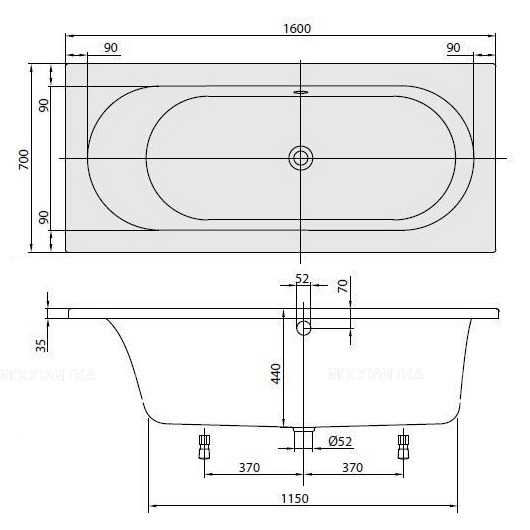 Акриловая ванна Villeroy & Boch Loop & Friends 160х70 см UBA167LFO2V-01 - изображение 3
