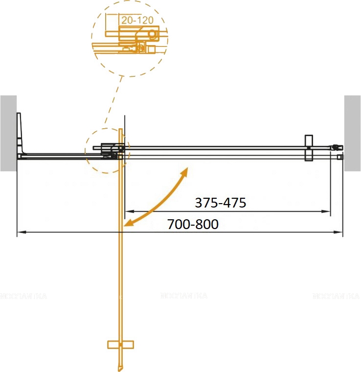 Душевая дверь в нишу 70/80 см Cezares SLIDER-B-1-70/80-C-NERO, стекло прозрачное - изображение 2