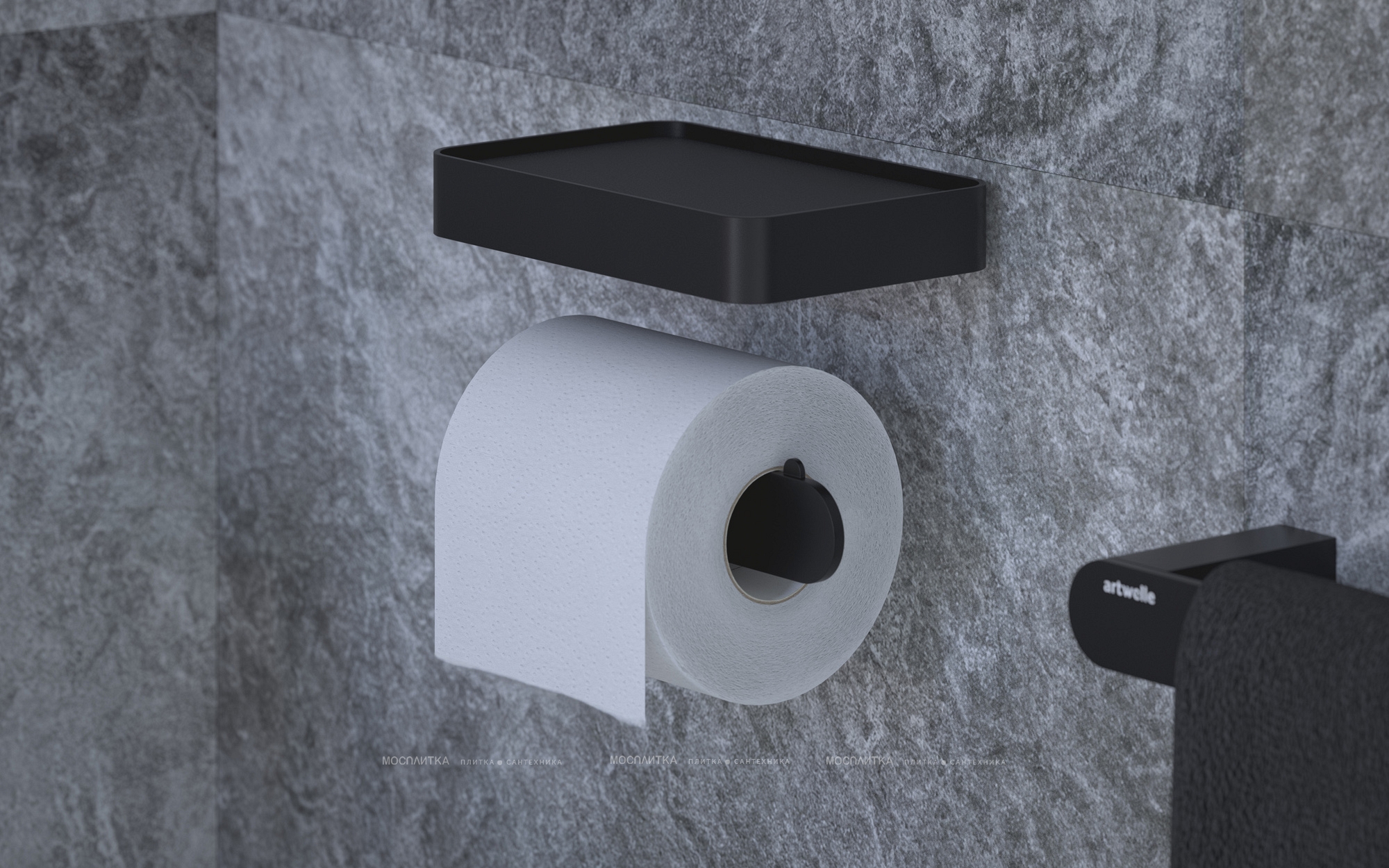 Держатель туалетной бумаги Artwelle Schwarz 7726 с полкой, черный - изображение 3