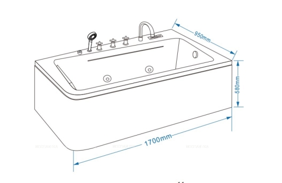 Акриловая ванна Grossman GR-17095L с гидромассажем, 95x170 см, белая, левая - 7 изображение