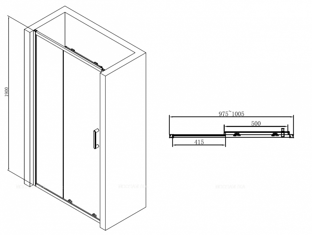 Душевая дверь 100 см Abber Schwarzer Diamant AG30100B стекло прозрачное, профиль черный - изображение 6