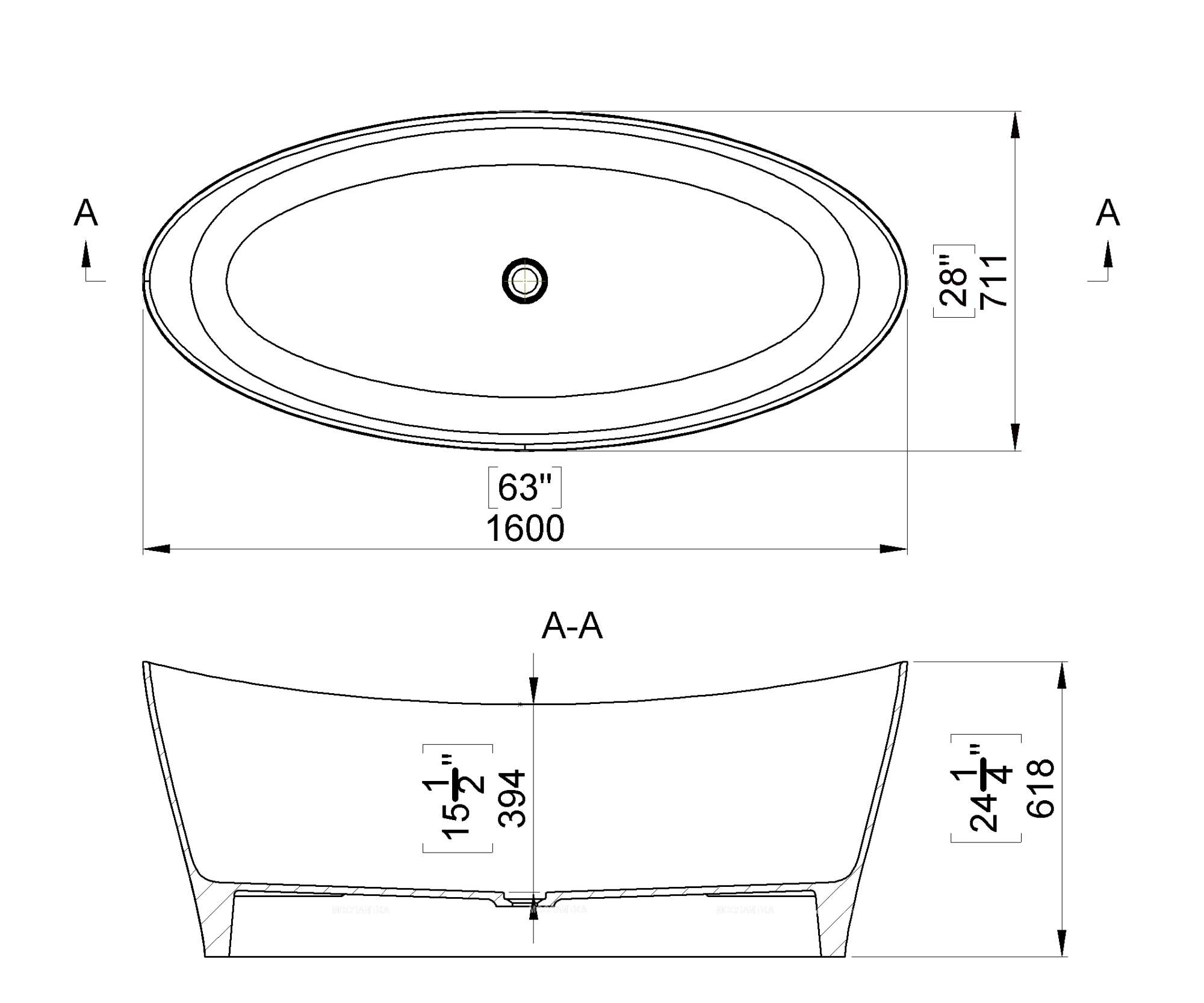 Ванна из исскуственного мрамора Marmite 160х71,1 см, 0073 1600 33 TopSolid, белая - изображение 2