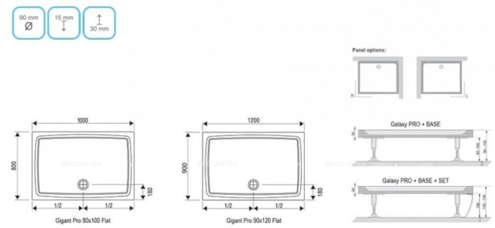 Душевой поддон Ravak Gigant Pro Flat XA03A411010 100x80см, белый - 3 изображение