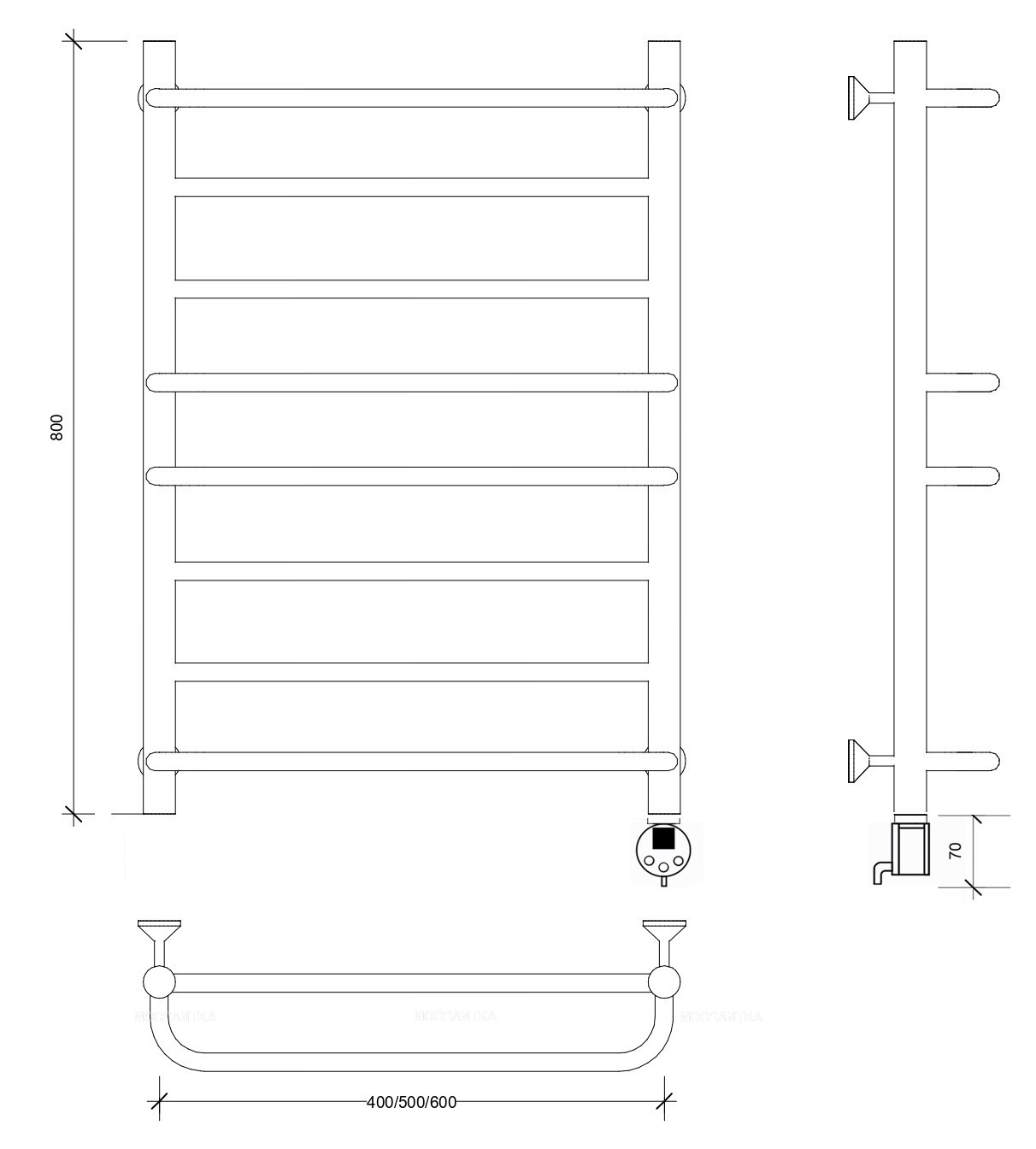 Полотенцесушитель электрический Secado Модена 2 80х40 см 4603777480233 R, черный матовый - изображение 2
