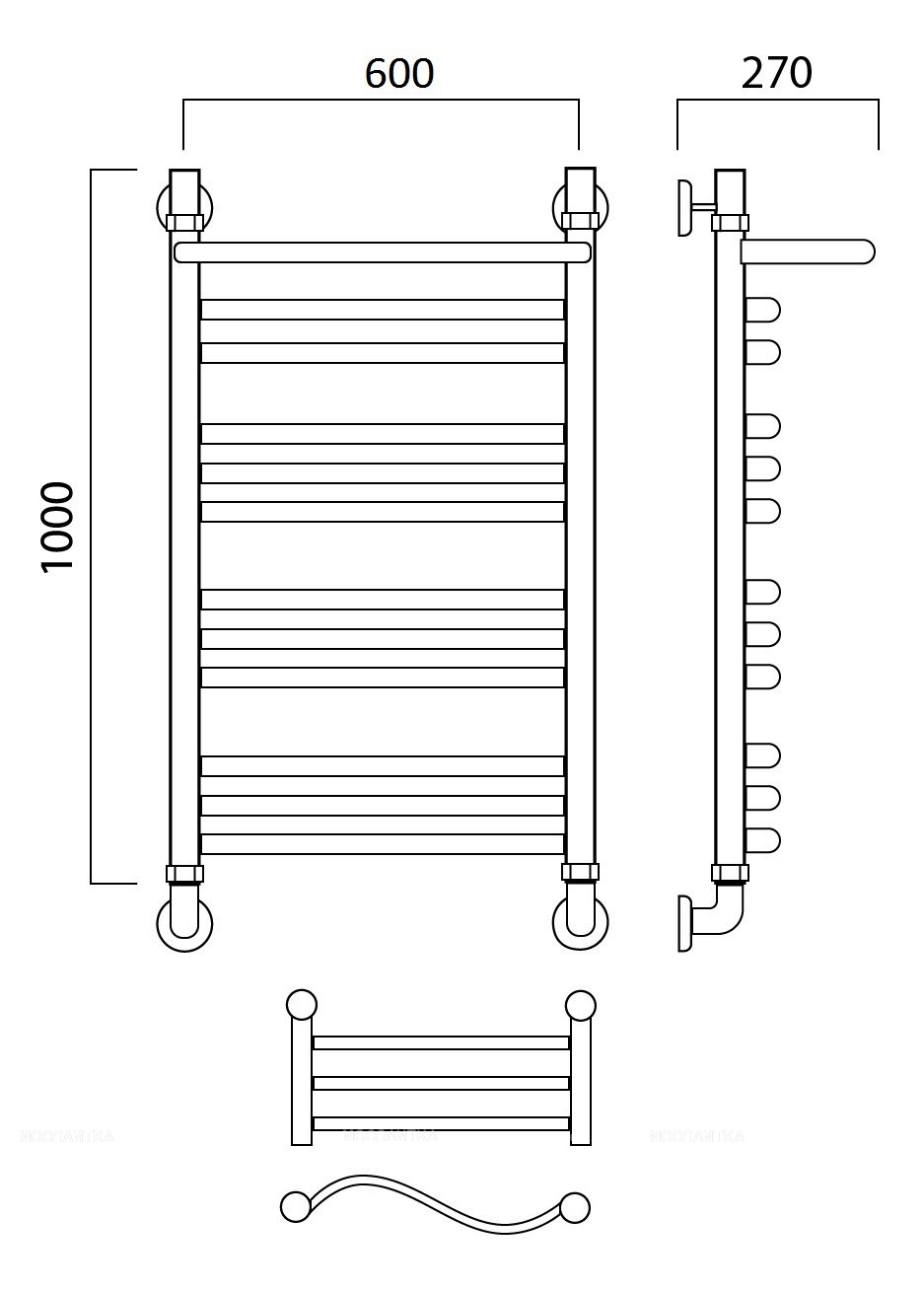 Полотенцесушитель водяной Aquanerzh лесенка волна групповая с полкой 100x60 - изображение 2