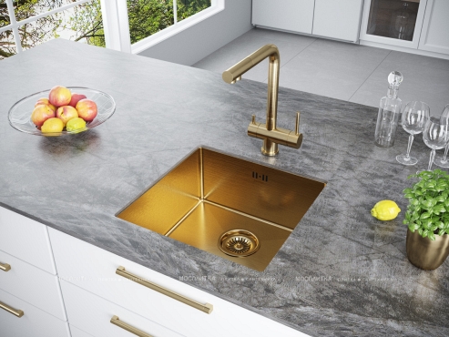 Мойка кухонная Paulmark Gerberg PM214444-BG брашированное золото - 3 изображение