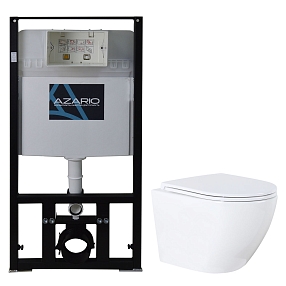 Комплект подвесной безободковый унитаз Azario Grado AZ-8010-1000 + AZ-0046N с микролифтом  +  система инсталляции без кнопки смыва