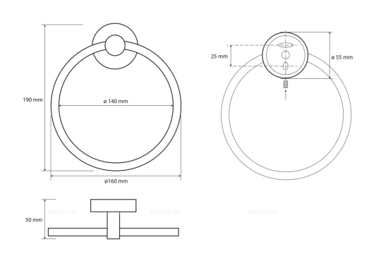 Полотенцедержатель кольцо Bemeta Neo 104104065 16 см, хром матовый - 2 изображение