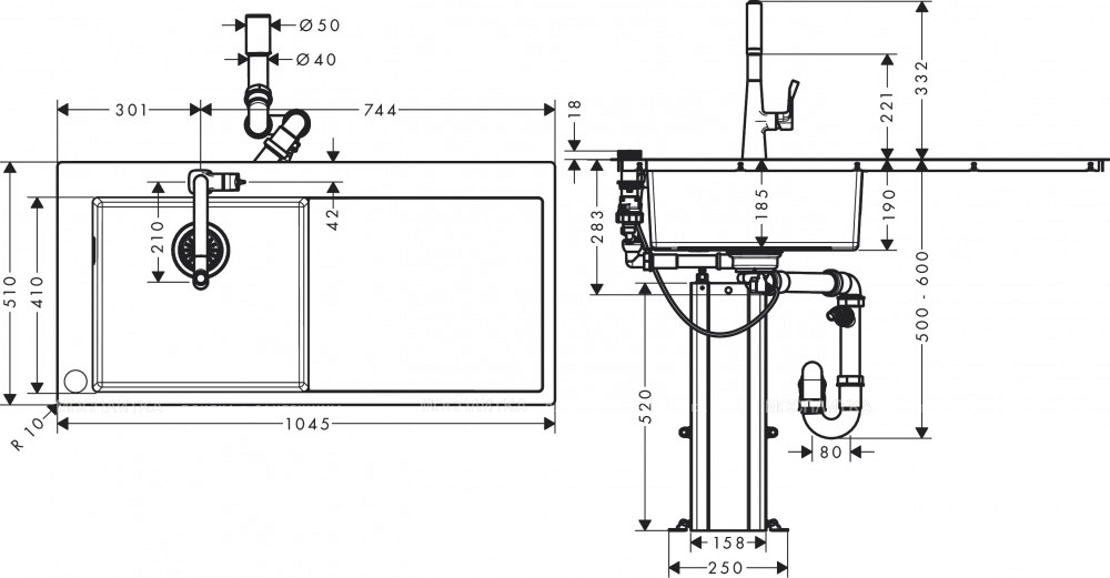Кухонная мойка с встроенным смесителем Hansgrohe C71-F450-02 43229000, хром - изображение 4