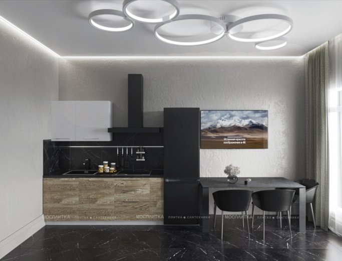 Дизайн Кухня-гостиная в стиле Неоклассика в черно-белом цвете №12828