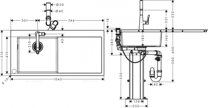 Кухонная мойка с встроенным смесителем Hansgrohe C71-F450-02 43229000, хром - 4 изображение
