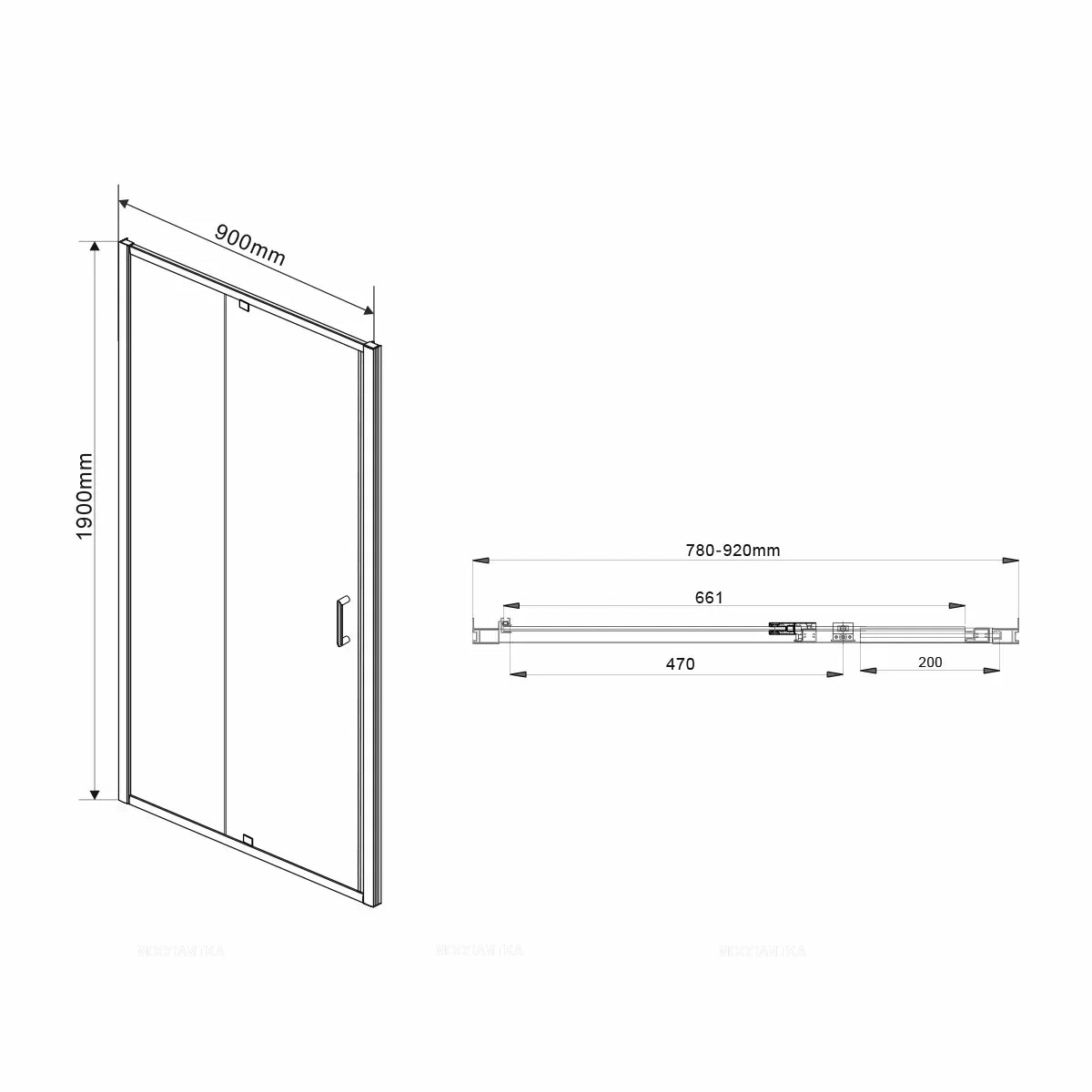 Душевая дверь Vincea Intra 90x190 см, VDP-1I8090CL, профиль хром, стекло прозрачное - 9 изображение