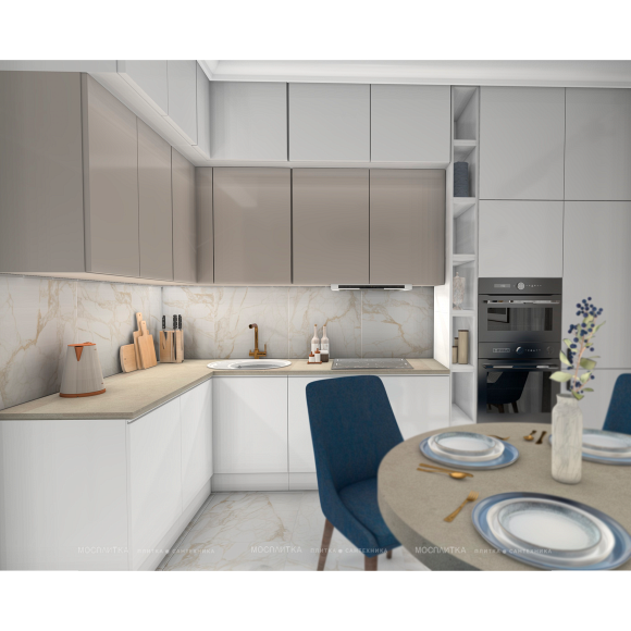 Дизайн Кухня-гостиная в стиле Неоклассика в бежевом цвете №12977 - 7 изображение